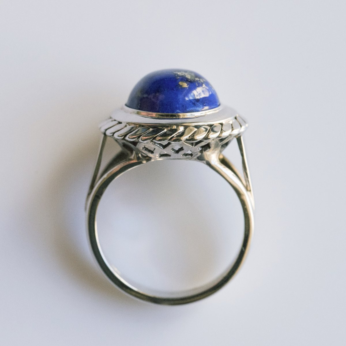 Vintage White Gold Lapis Lazuli Ring-photo-5