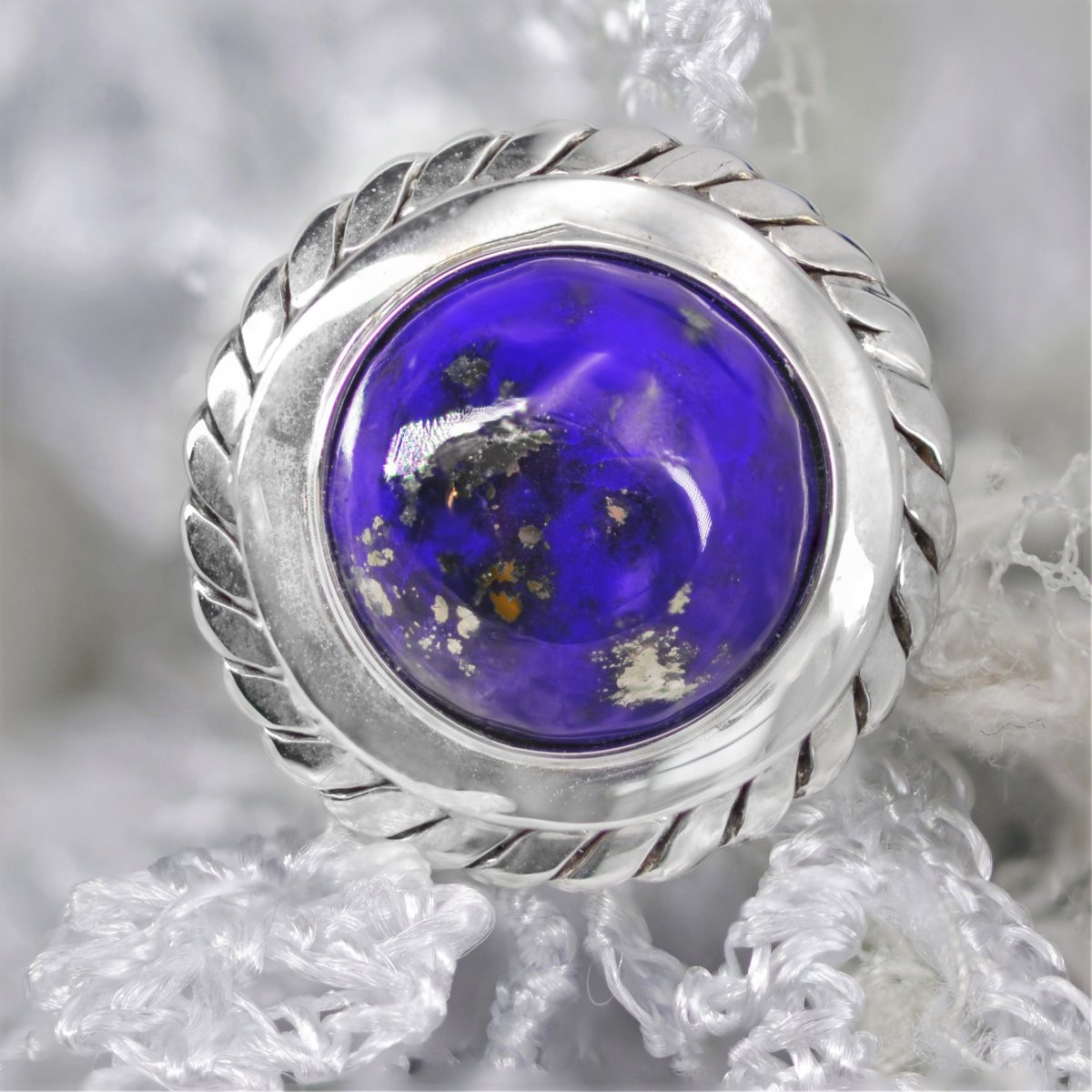 Vintage White Gold Lapis Lazuli Ring-photo-6