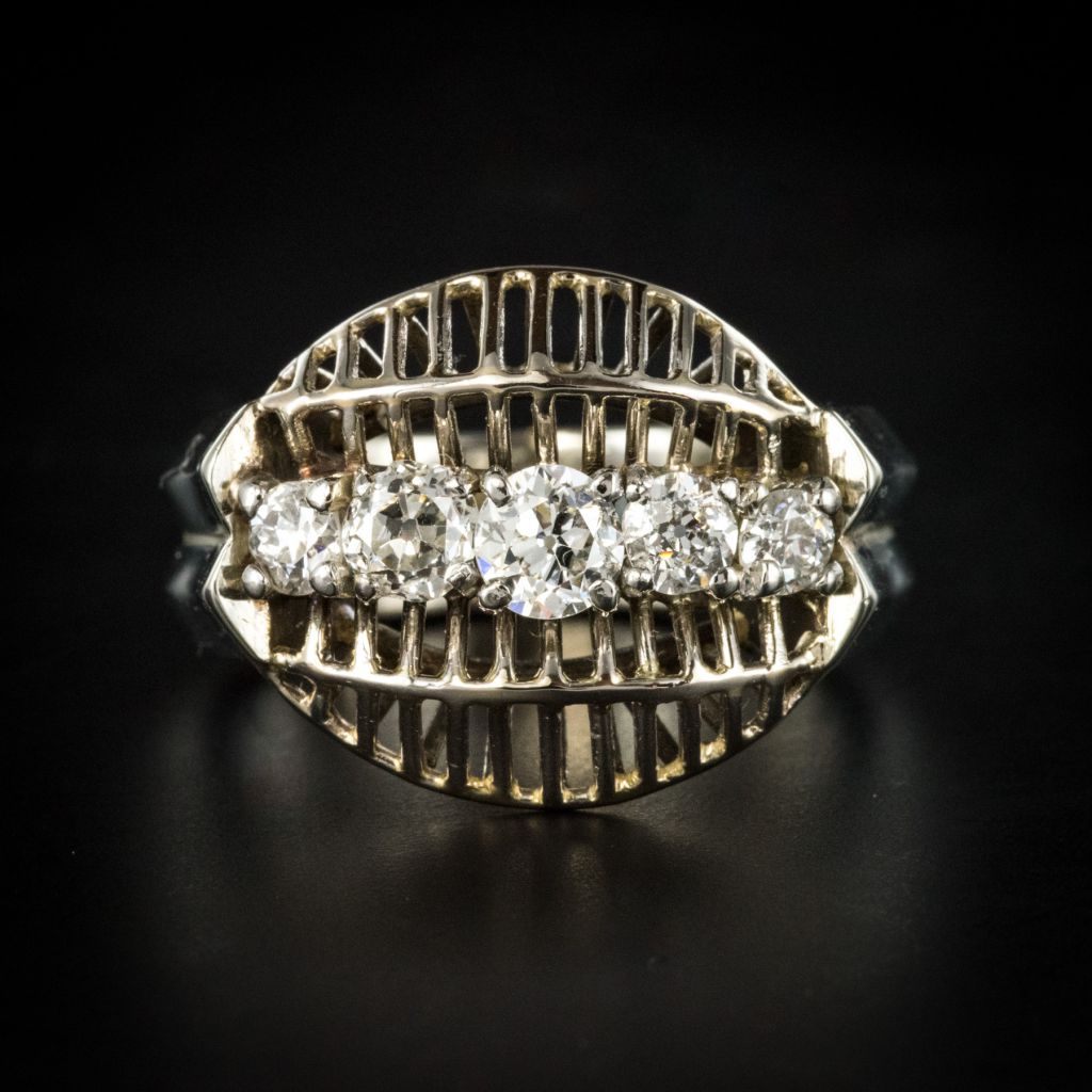 Vintage White Gold Diamonds Ring-photo-2