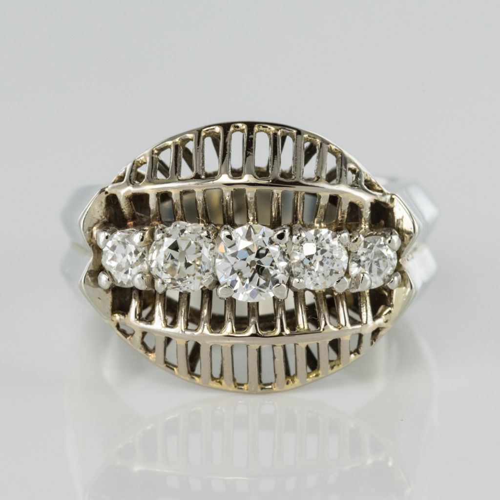 Vintage White Gold Diamonds Ring-photo-3