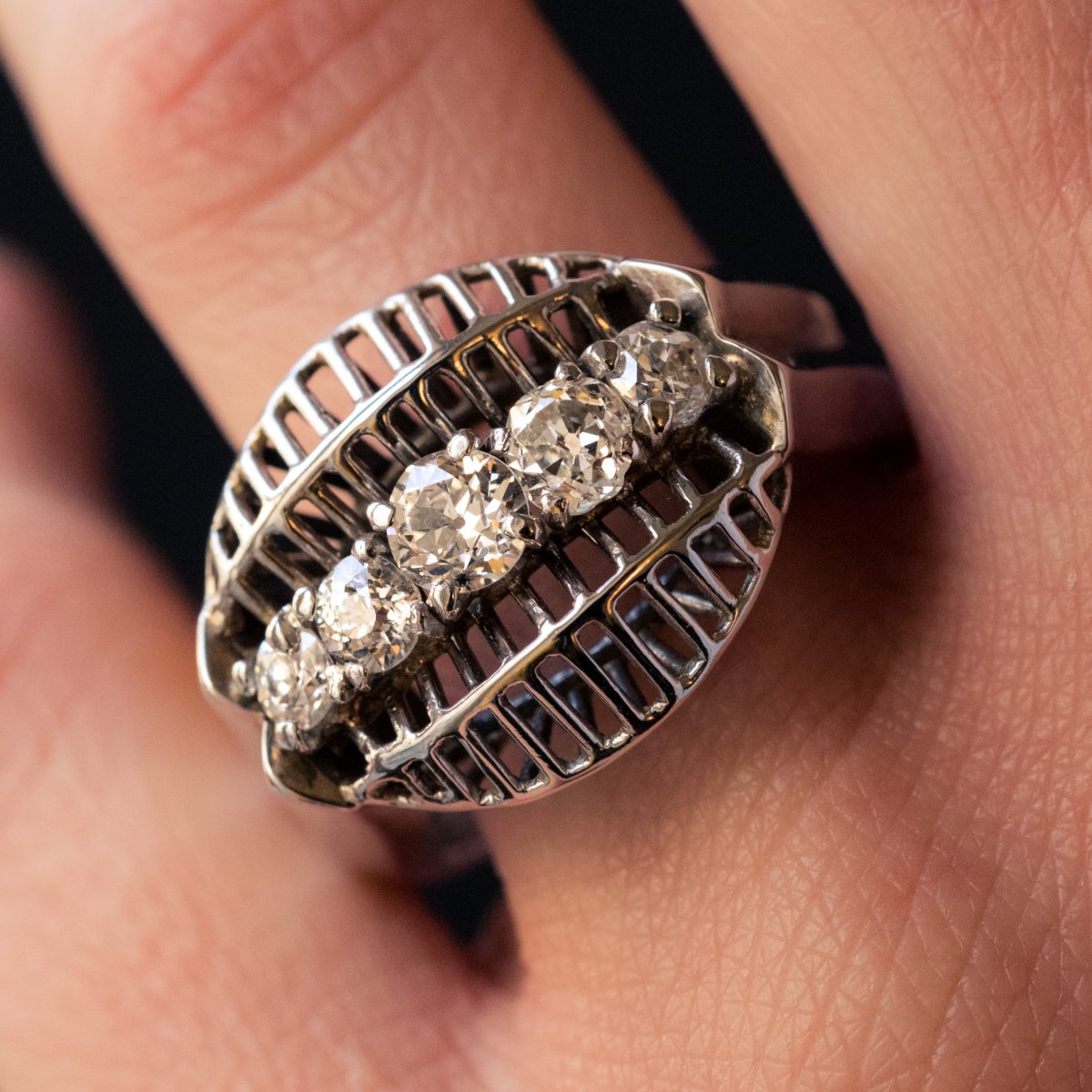 Vintage White Gold Diamonds Ring-photo-7