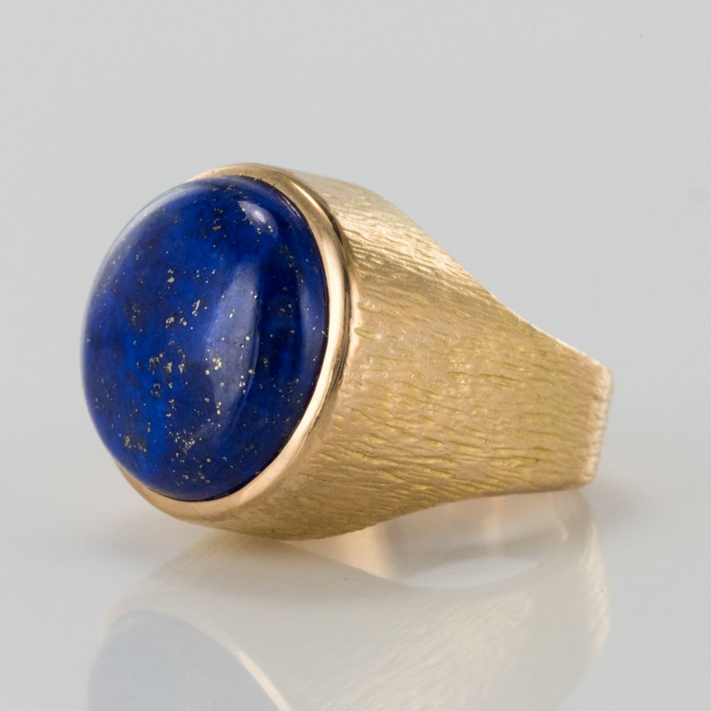 Lapis Lazuli Yellow Gold Chiseled Ring-photo-3