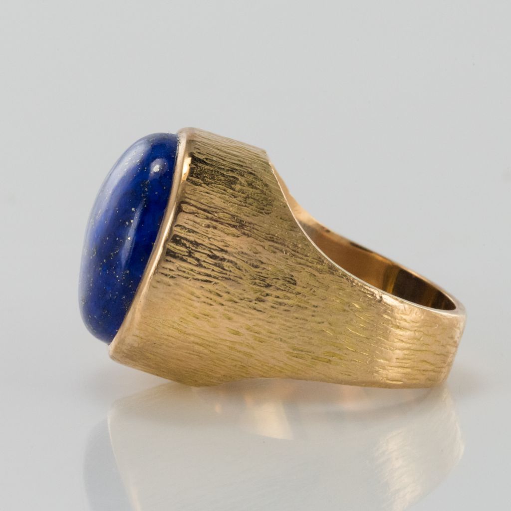 Bague Lapis Lazuli Or Jaune Ciselé-photo-4