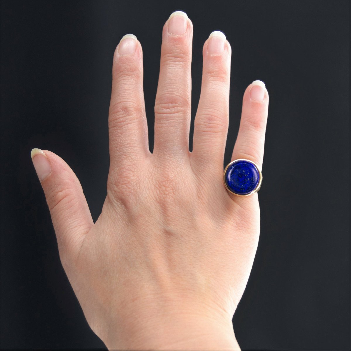 Bague Lapis Lazuli Or Jaune Ciselé-photo-2