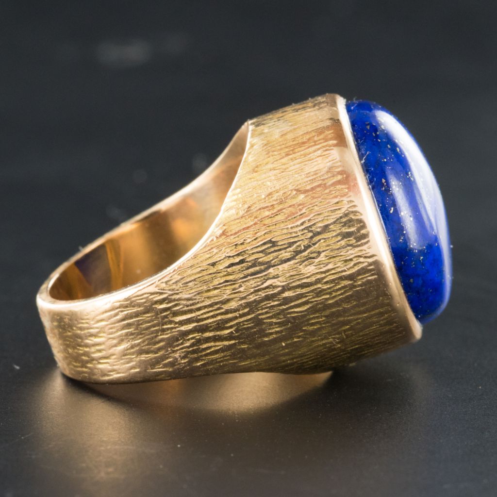 Lapis Lazuli Yellow Gold Chiseled Ring-photo-3