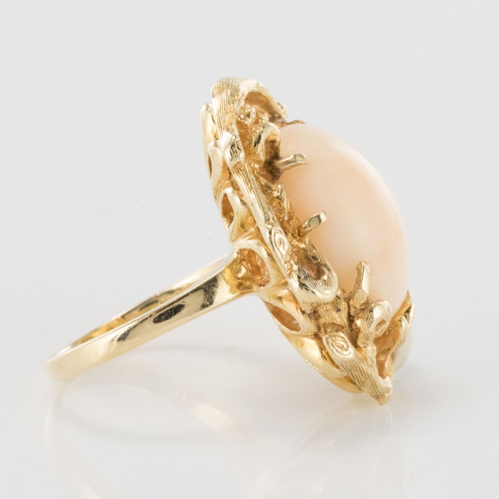 Bague Corail Peau d'Ange Et Diamant-photo-1
