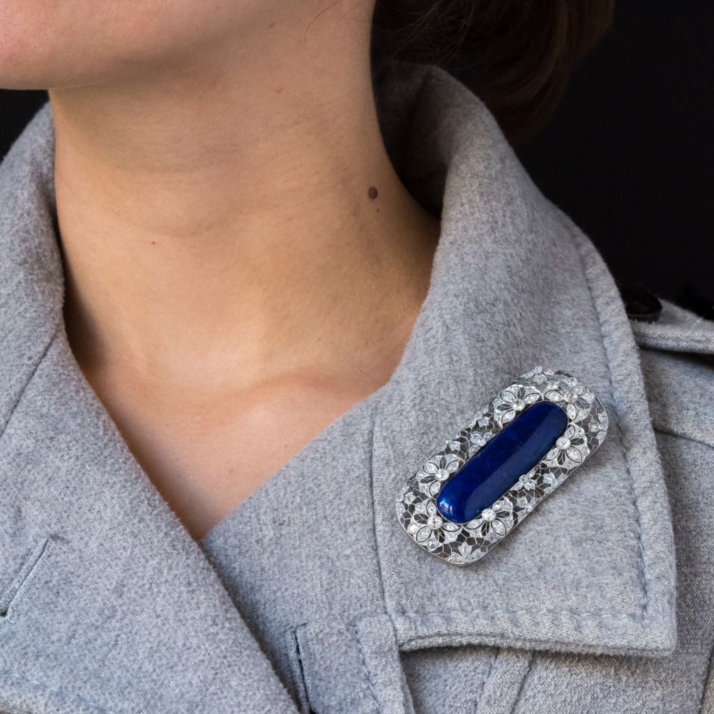 Old Diamond Brooch And Lapis Lazuli-photo-1