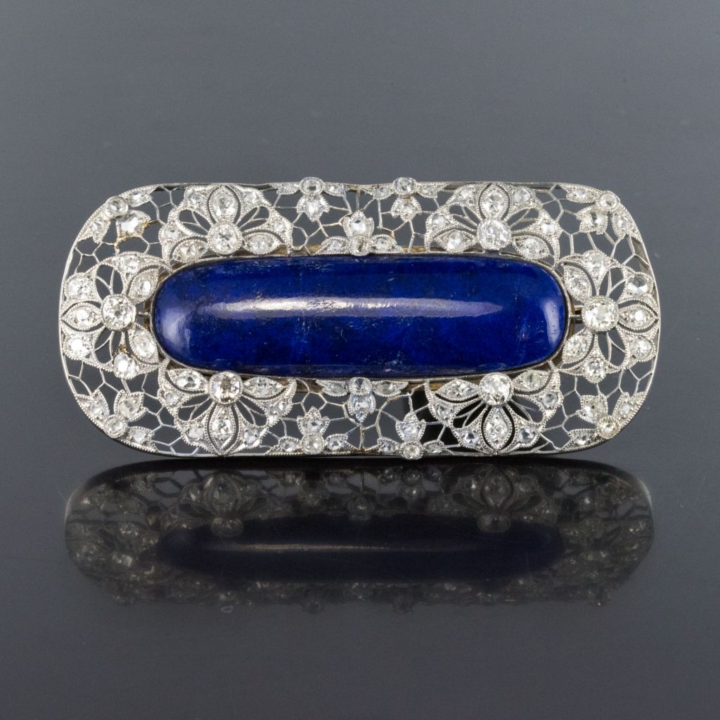 Old Diamond Brooch And Lapis Lazuli-photo-2