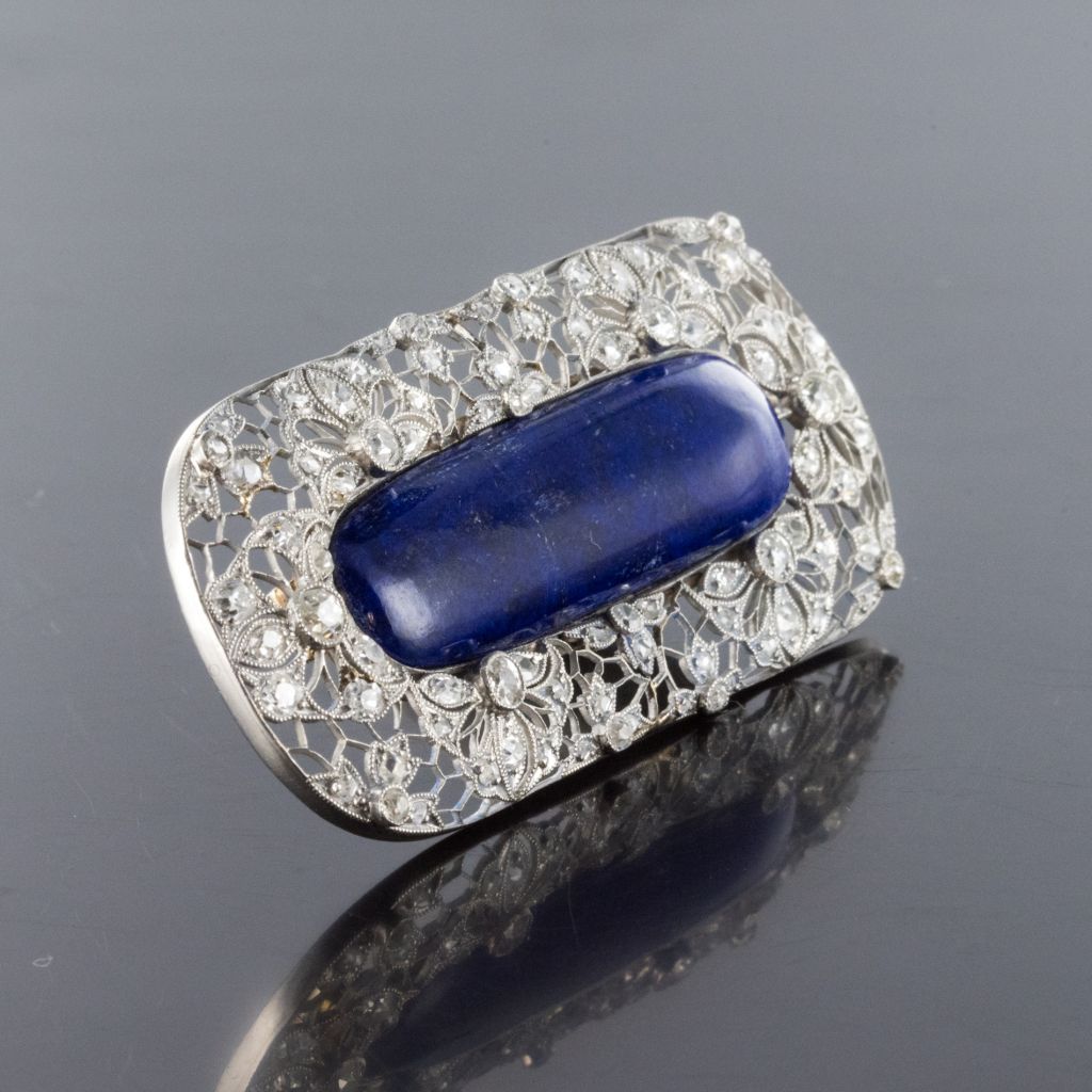 Broche Ancienne Diamants Et Lapis Lazuli-photo-3