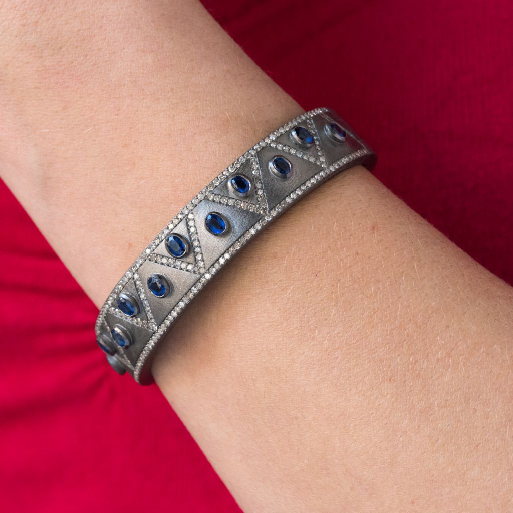 Silver Bracelet Diamonds And Cyanites-photo-2