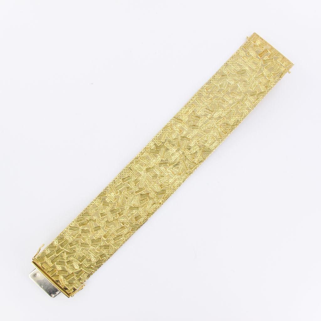 Gold Ribbon Bracelet With Modernist Decor-photo-1