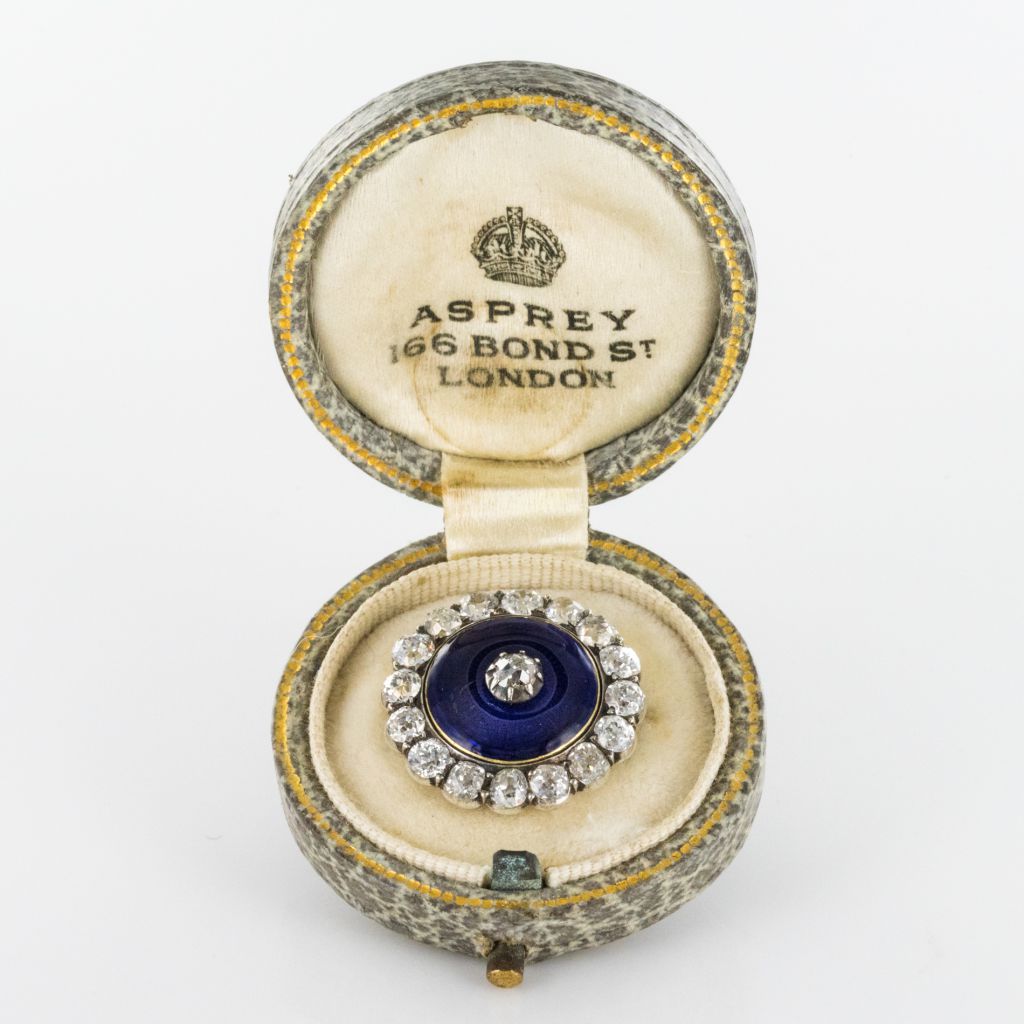 Broche Ancienne Asprey émail Bleu Et Diamants-photo-3
