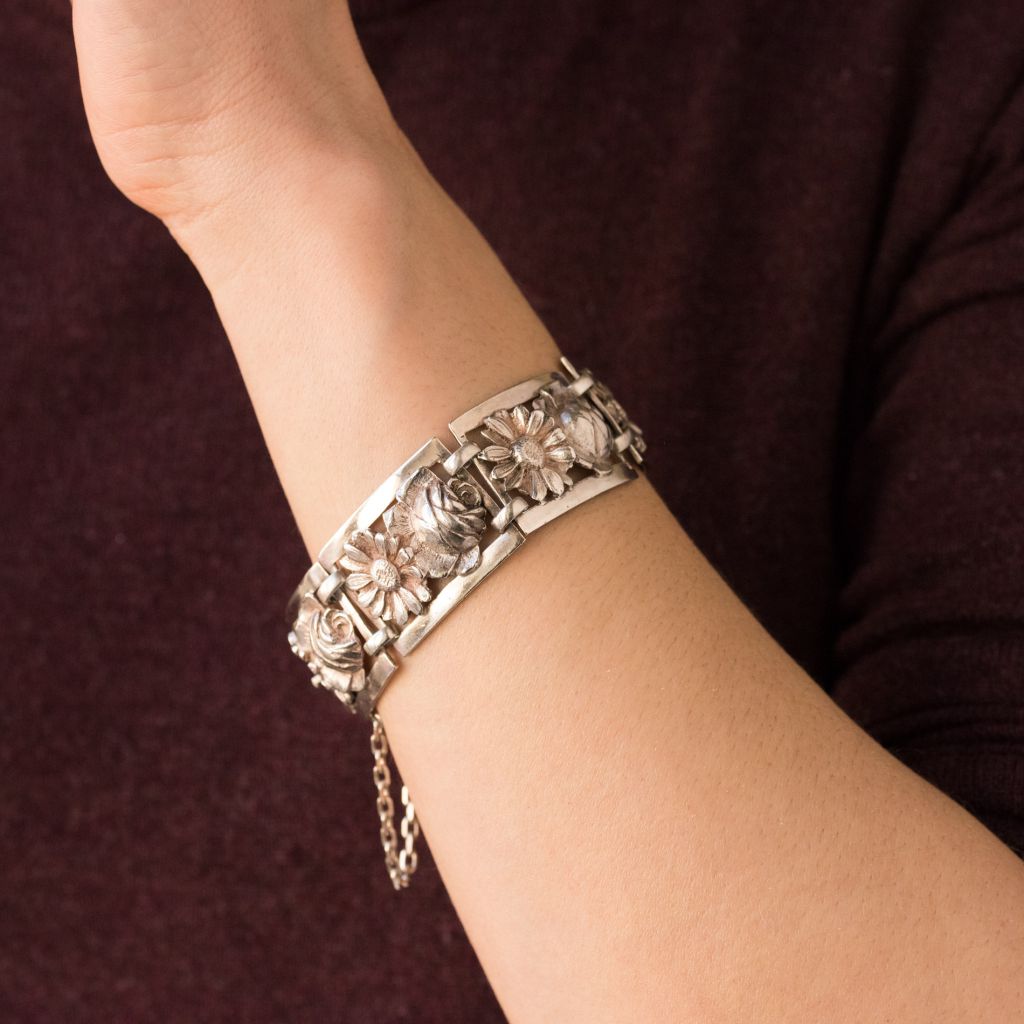 Bracelet Ancien Argent Fleurs-photo-3