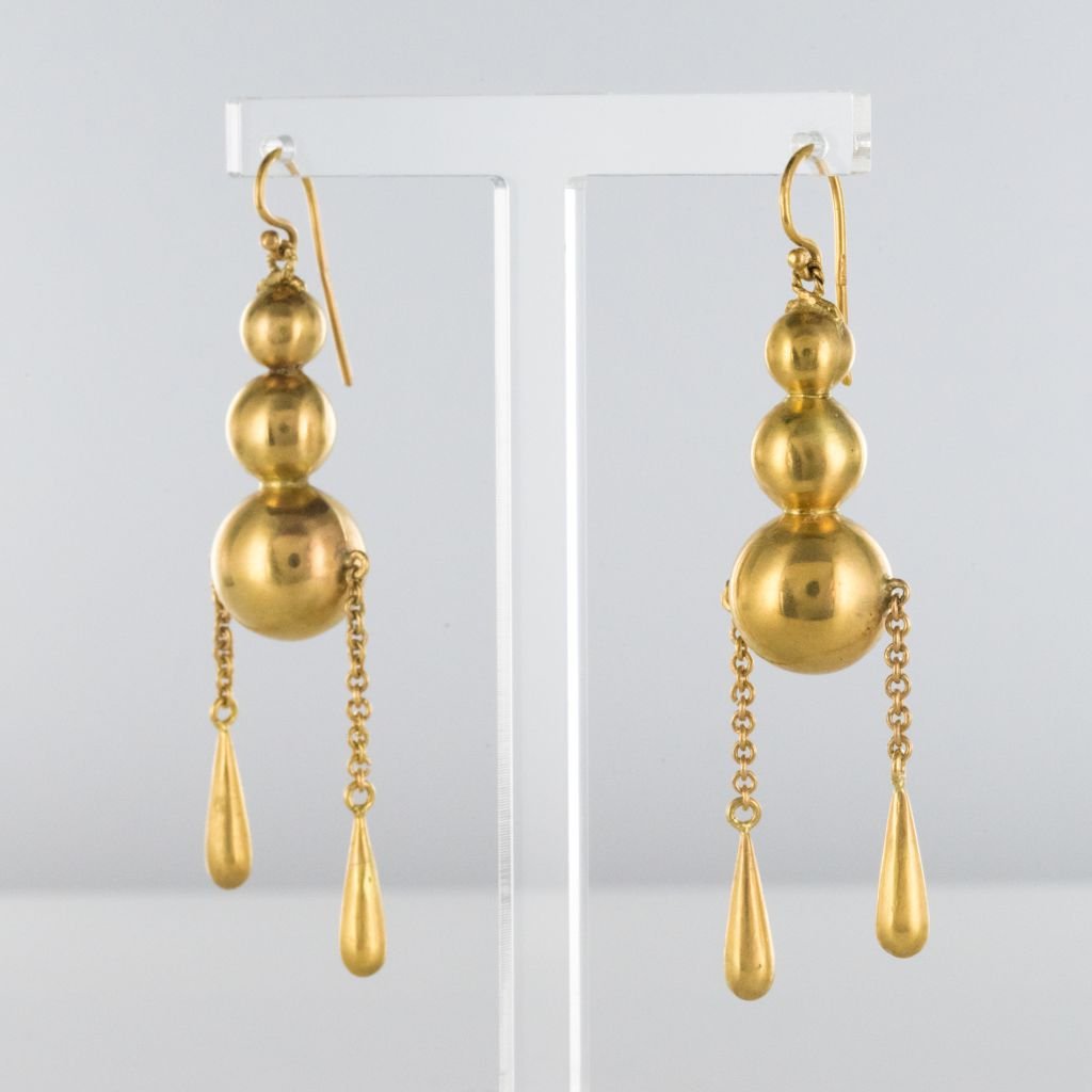 Boucles d'Oreilles Pendantes Perles Et Gouttes d'Or-photo-3