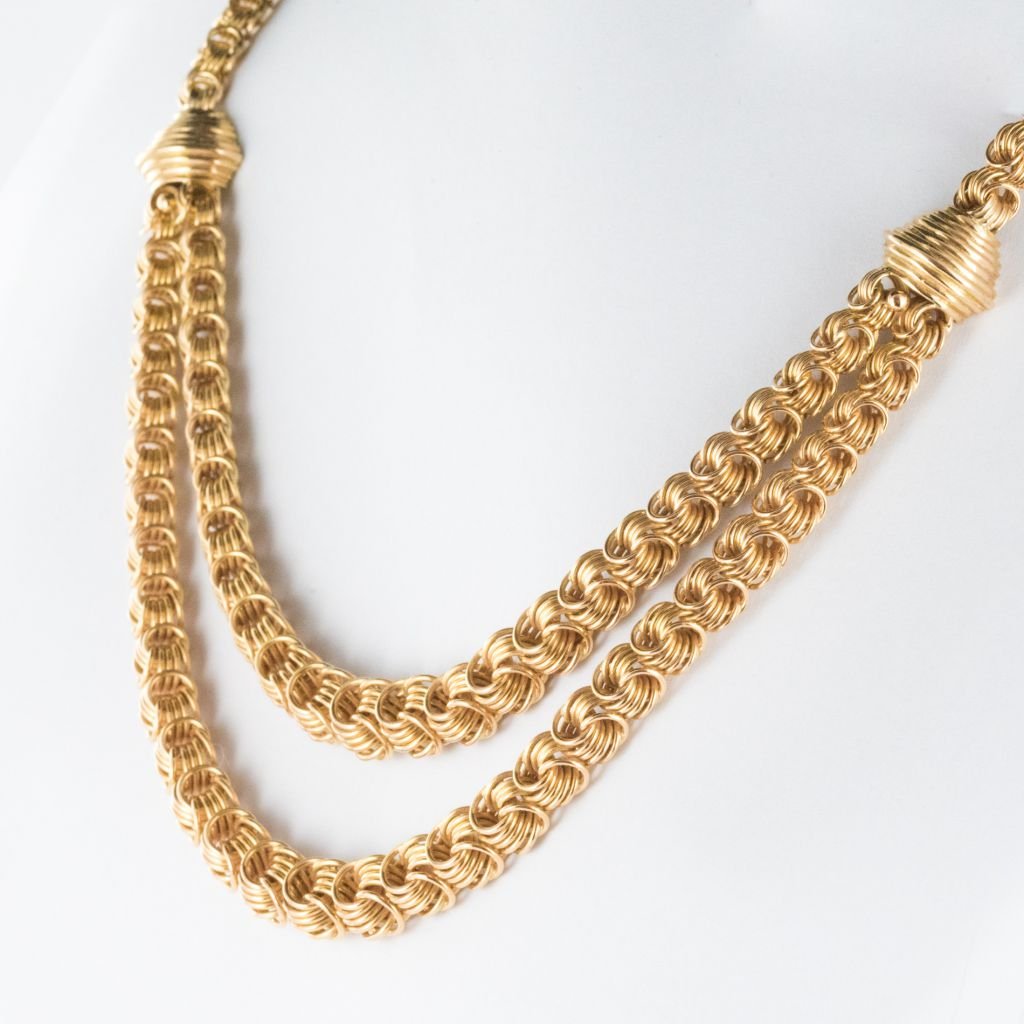 Old Gold Necklace Drapery Of Golden Rings-photo-4