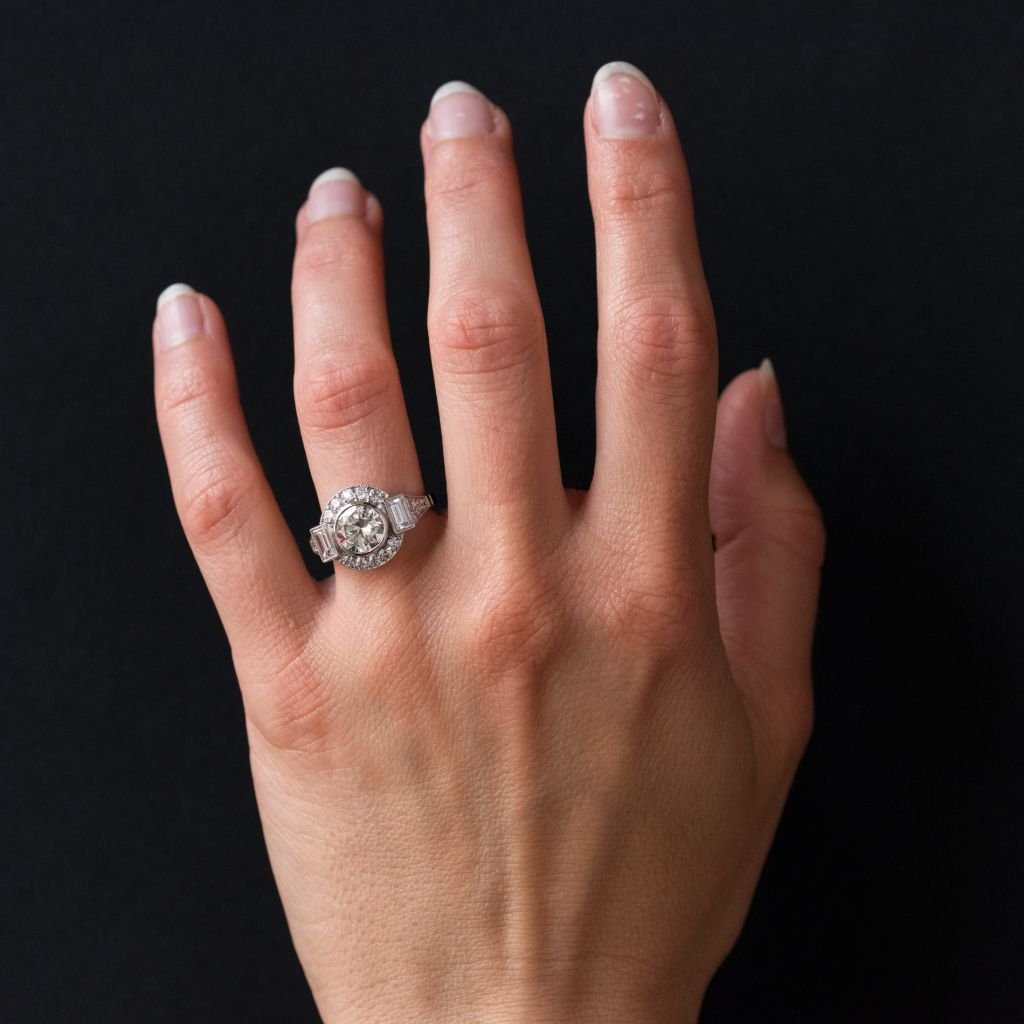 New Art Deco Style Diamond Platinum Ring-photo-2