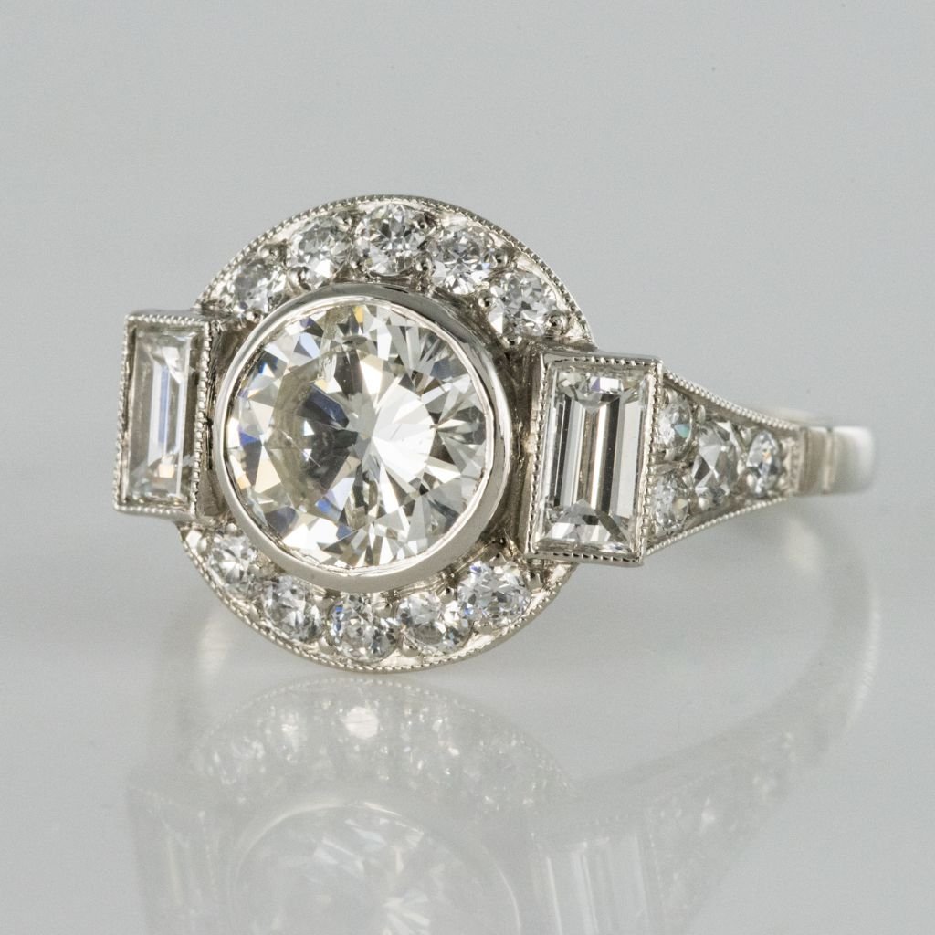 New Art Deco Style Diamond Platinum Ring-photo-3
