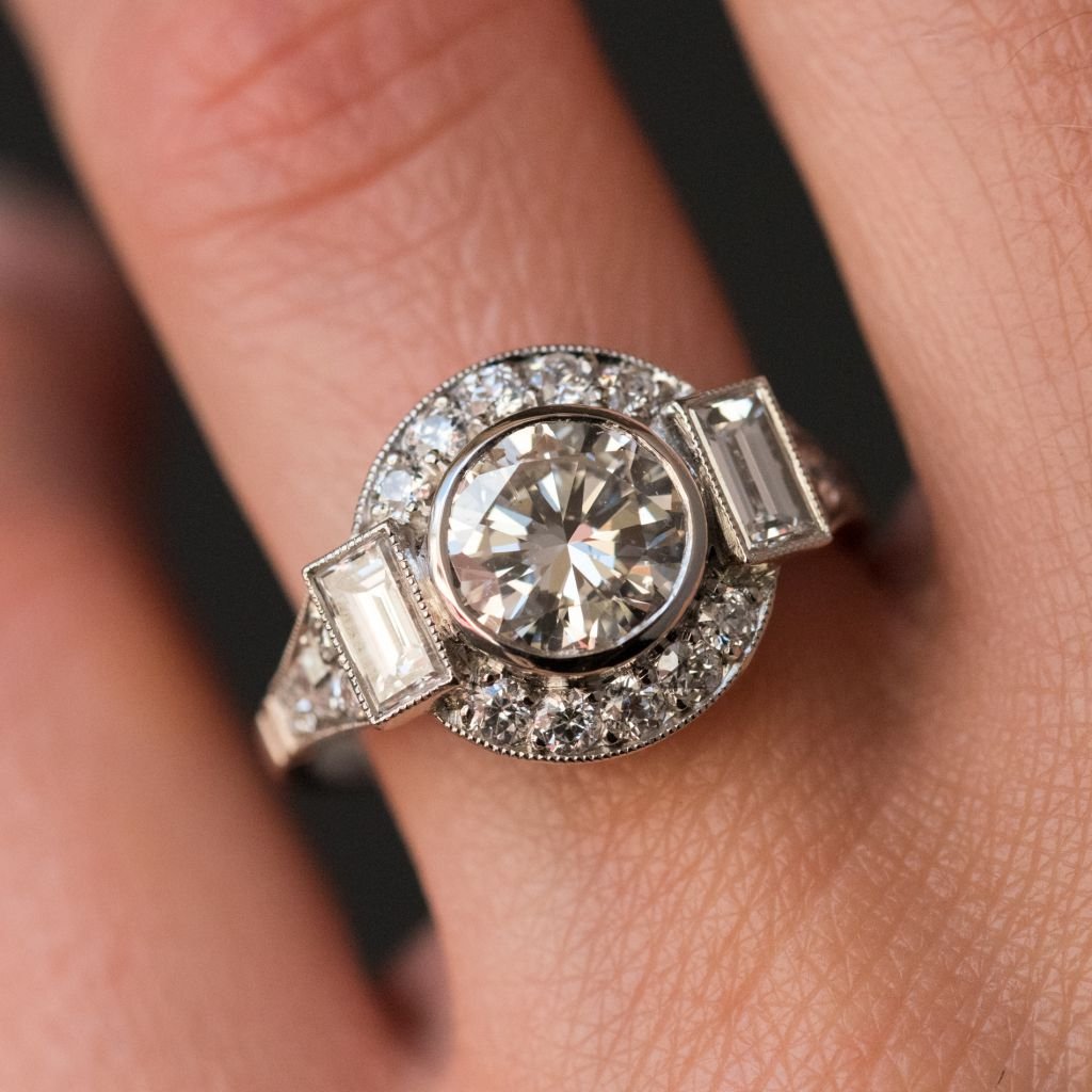 New Art Deco Style Diamond Platinum Ring-photo-4