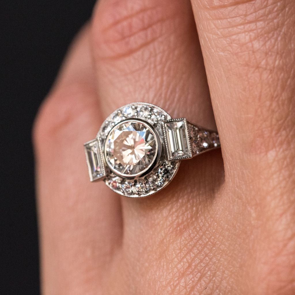 New Art Deco Style Diamond Platinum Ring-photo-3