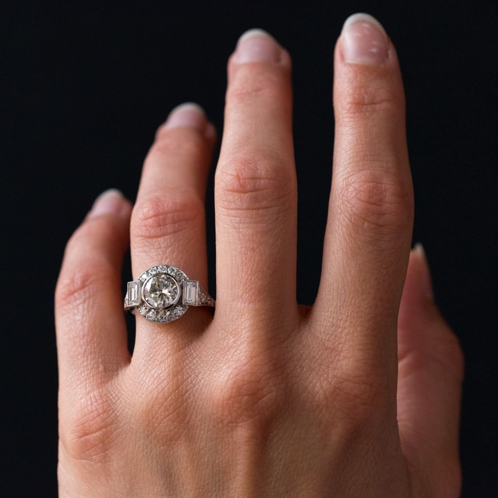 New Art Deco Style Diamond Platinum Ring-photo-4