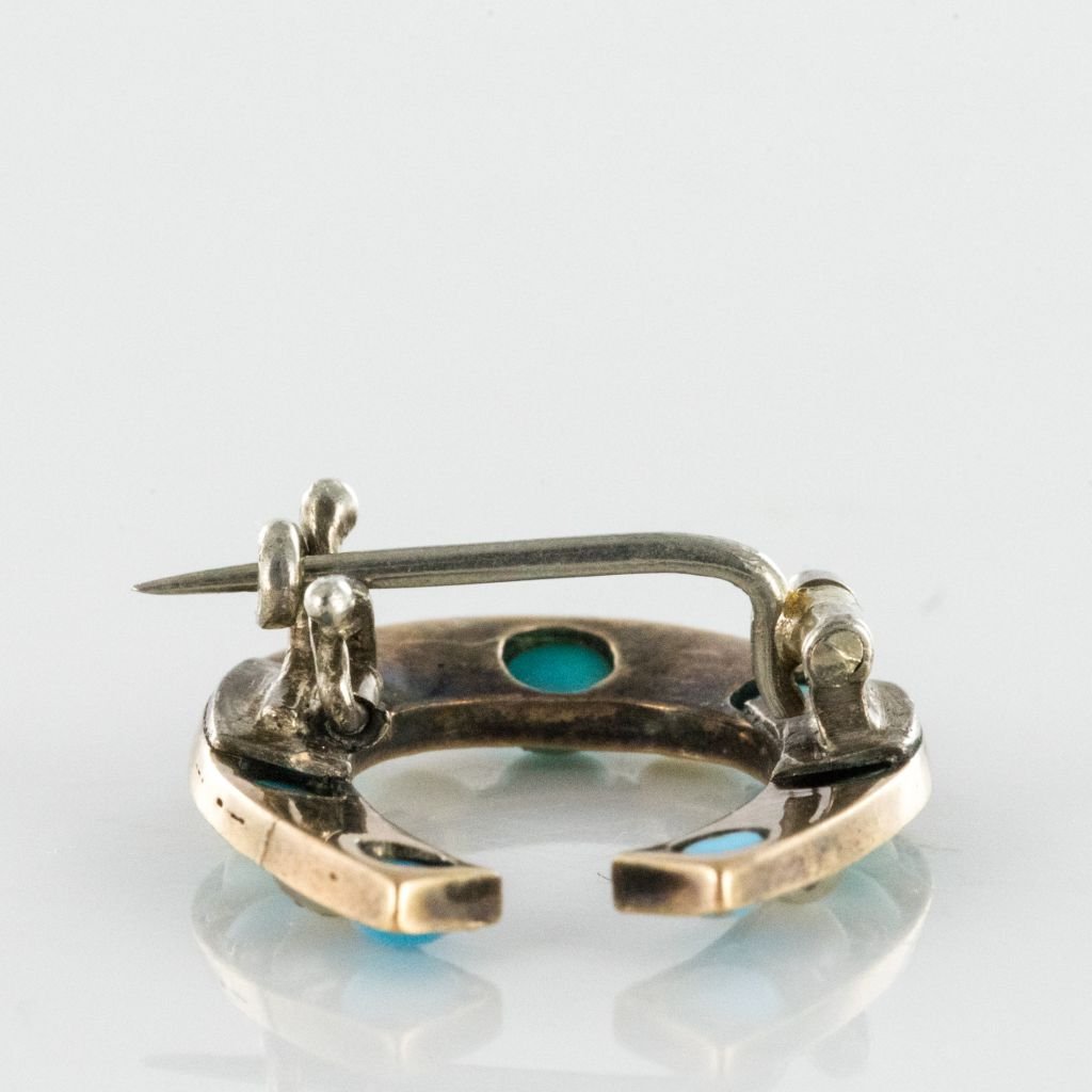 Broche Fer à Cheval Turquoises Perles Fines Diamants-photo-3