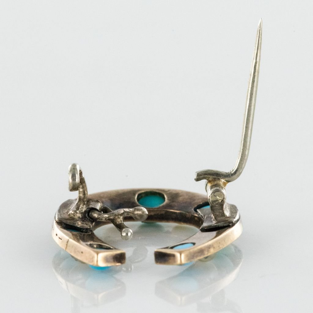 Broche Fer à Cheval Turquoises Perles Fines Diamants-photo-5