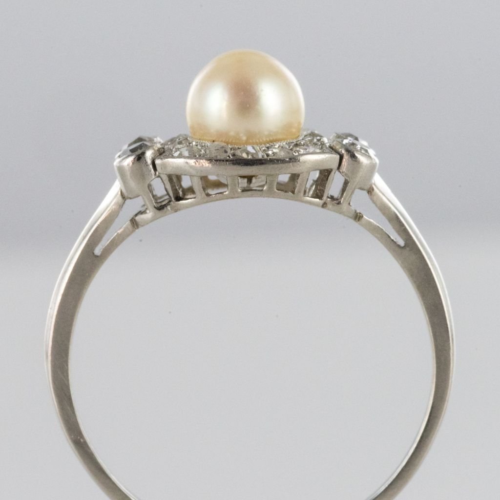 Bague Perle de Culture Diamants Art Déco-photo-8