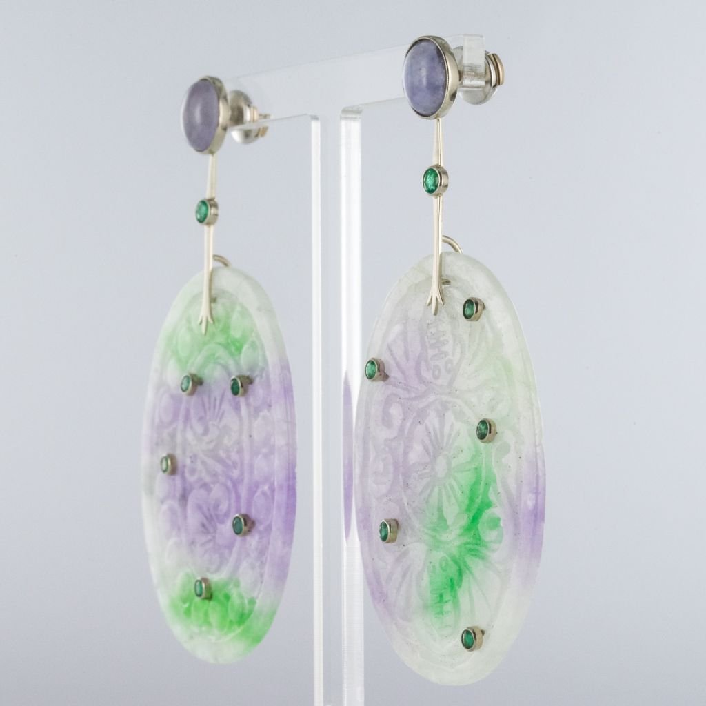Boucles d'Oreilles Jades Violets Et émeraudes-photo-3