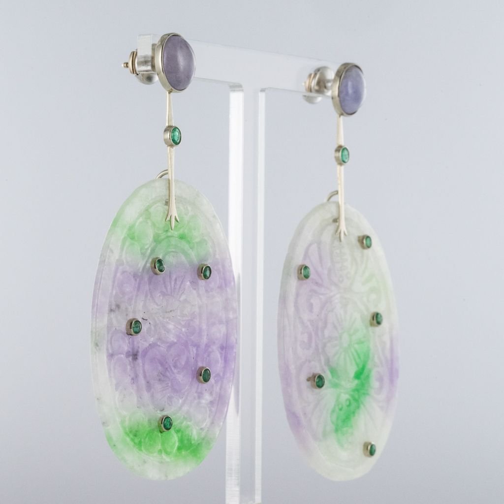 Boucles d'Oreilles Jades Violets Et émeraudes-photo-3