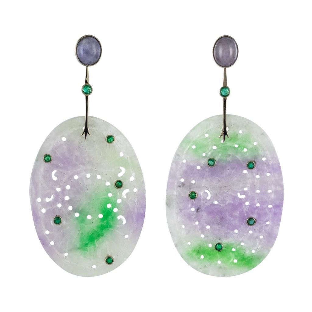 Boucles d'Oreilles Jades Violets Et émeraudes