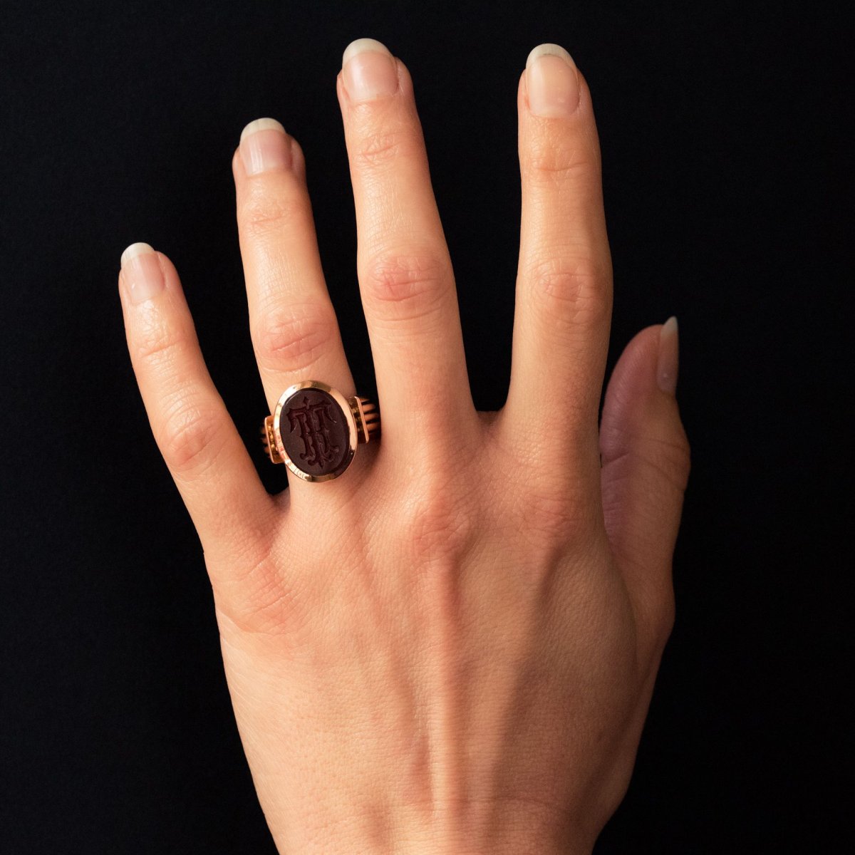 Gold And Intaglio Signet Ring On Carnelian-photo-2