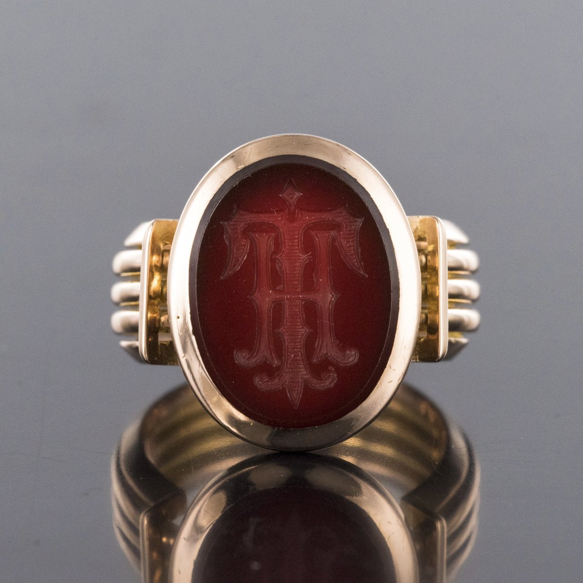 Bague Chevalière Or Et Intaille Sur Cornaline-photo-6