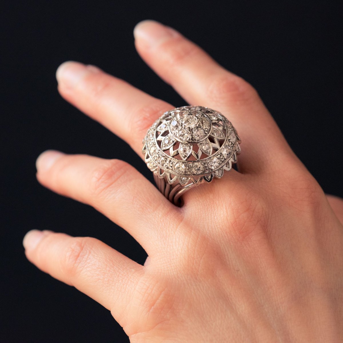 White Gold Diamond Cocktail Ring-photo-3