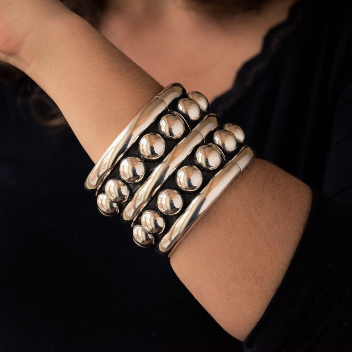 Bracelet Argent Manchette Style Déprès-photo-2