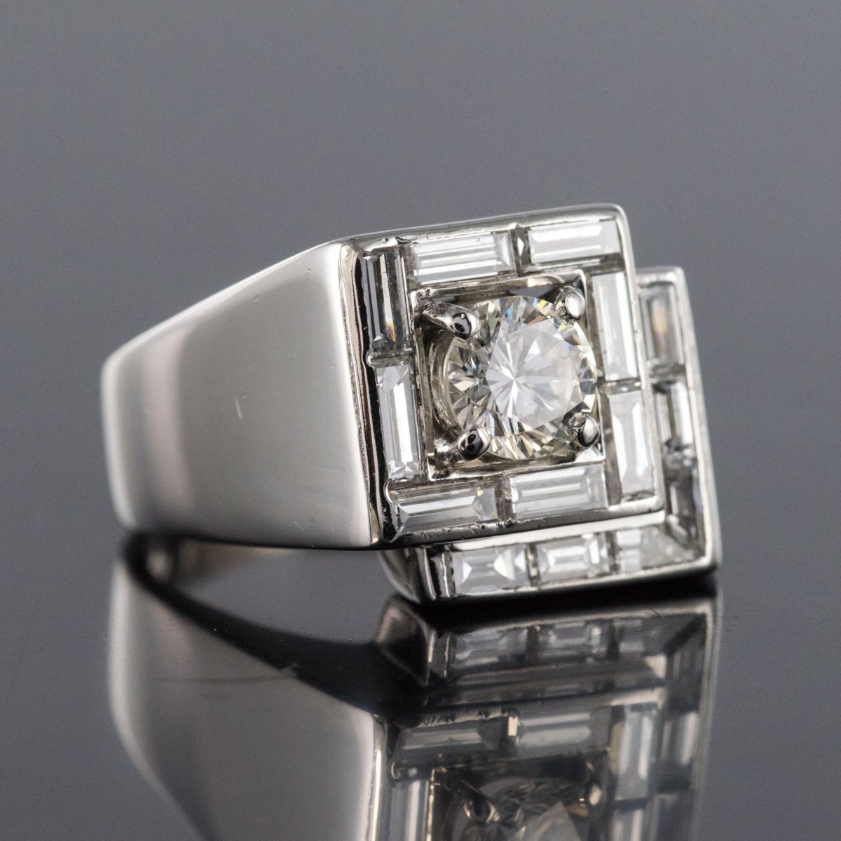 Art Deco Asymmetric Diamonds Ring-photo-3