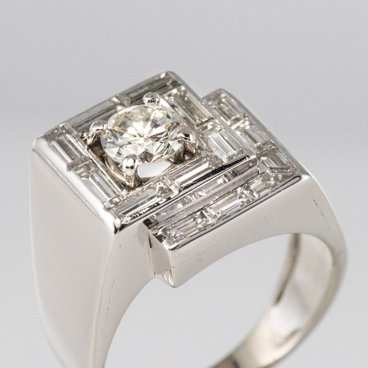 Art Deco Asymmetric Diamonds Ring-photo-5