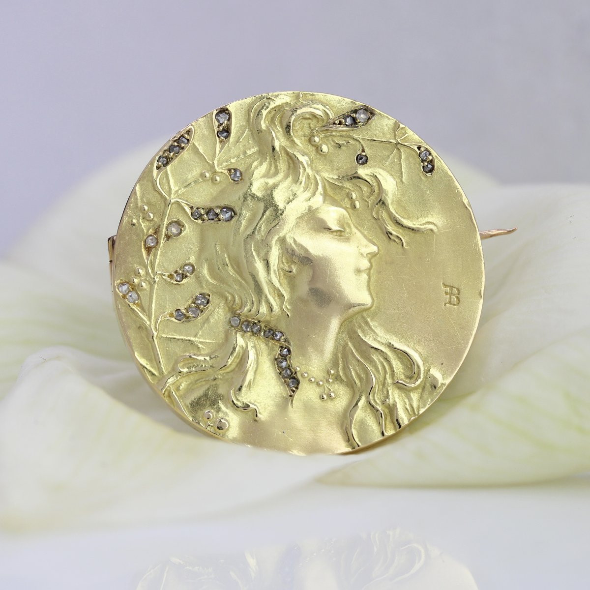 Broche Art Nouveau Or Et Diamants Taillés En Rose-photo-8