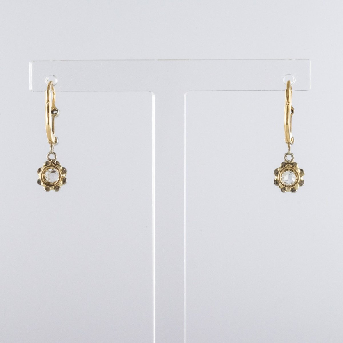 Boucles d'Oreilles Anciennes Diamants Taillés En Rose-photo-3