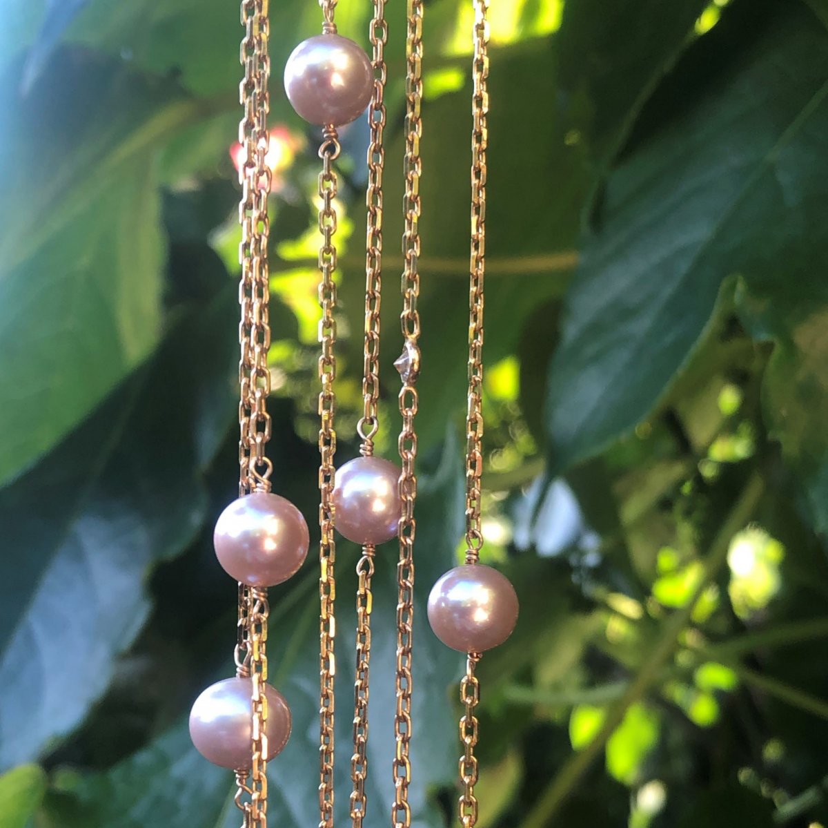 Diamonds And Pink Cultured Pearls Necklace-photo-3