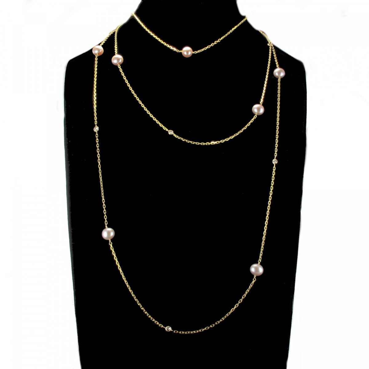 Diamonds And Pink Cultured Pearls Necklace-photo-4