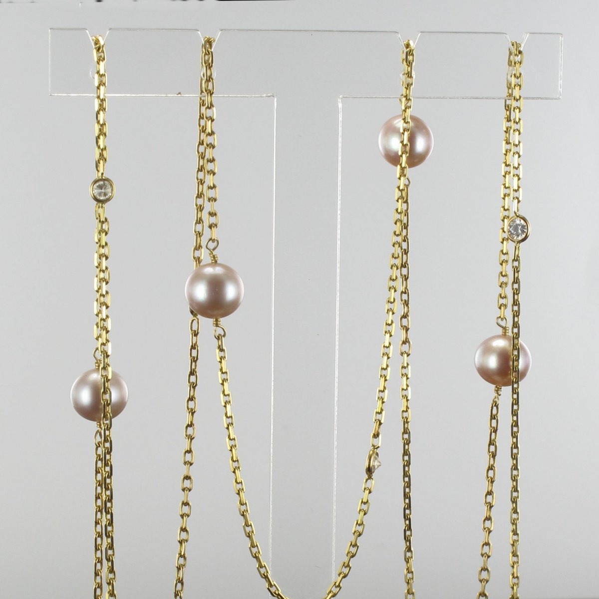 Diamonds And Pink Cultured Pearls Necklace-photo-2