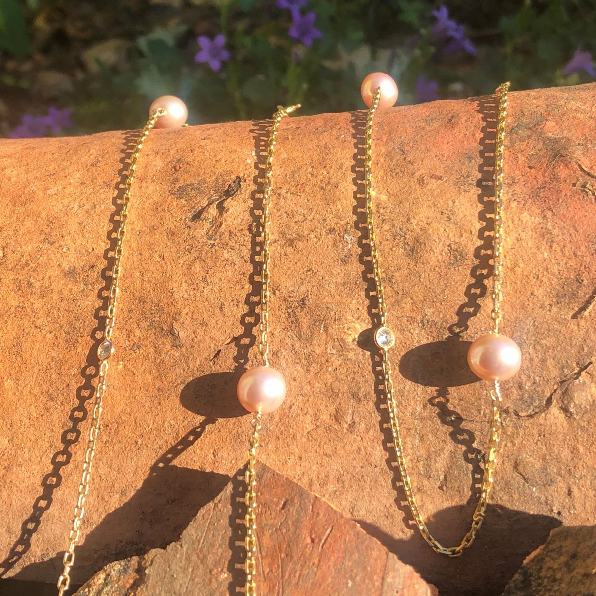 Diamonds And Pink Cultured Pearls Necklace-photo-3