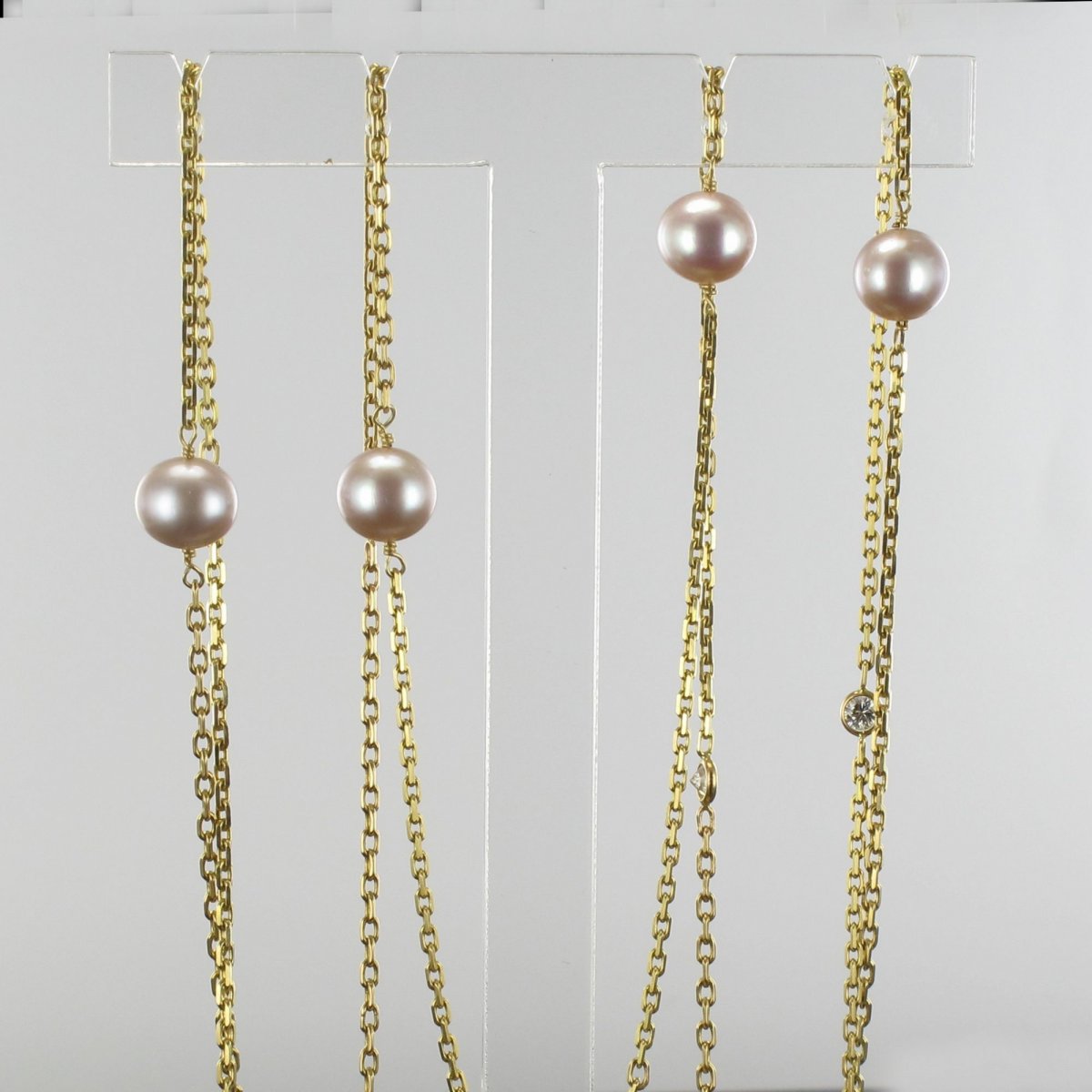 Diamonds And Pink Cultured Pearls Necklace-photo-6