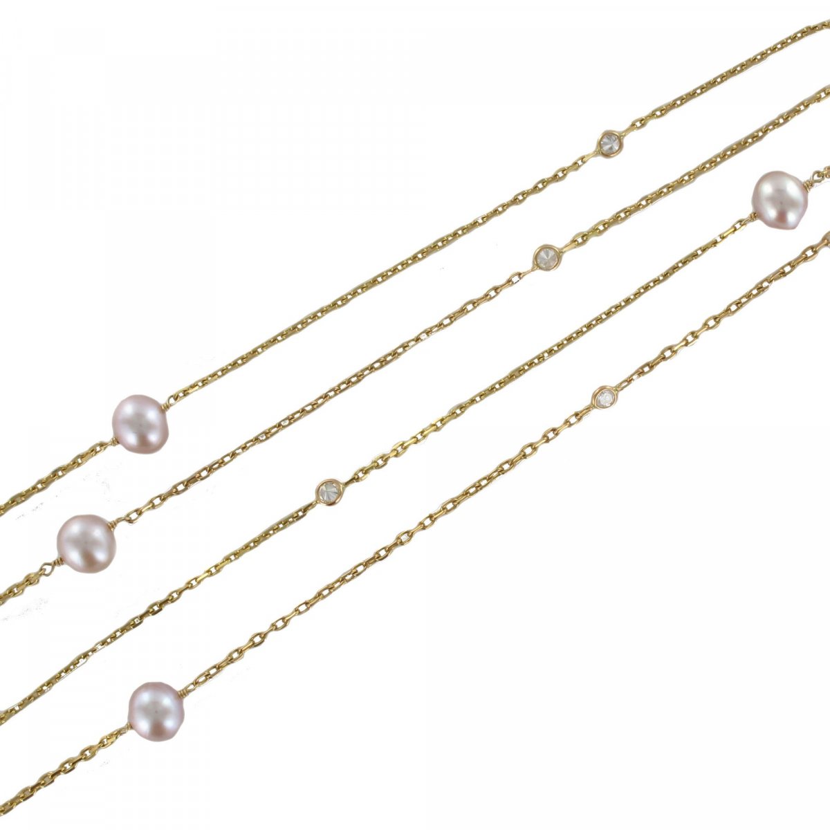 Diamonds And Pink Cultured Pearls Necklace