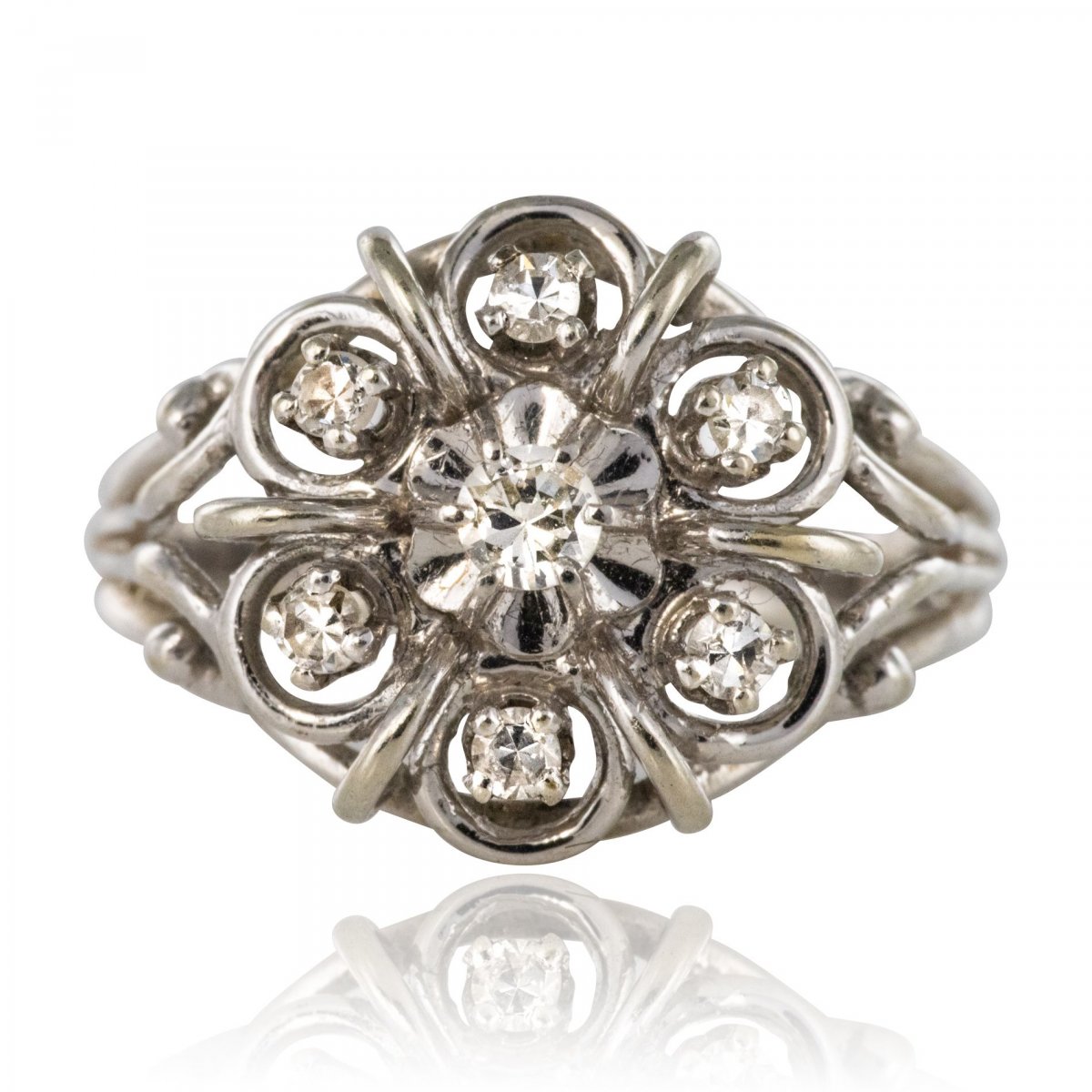 Bague Fils d'Or Blanc Et Diamants