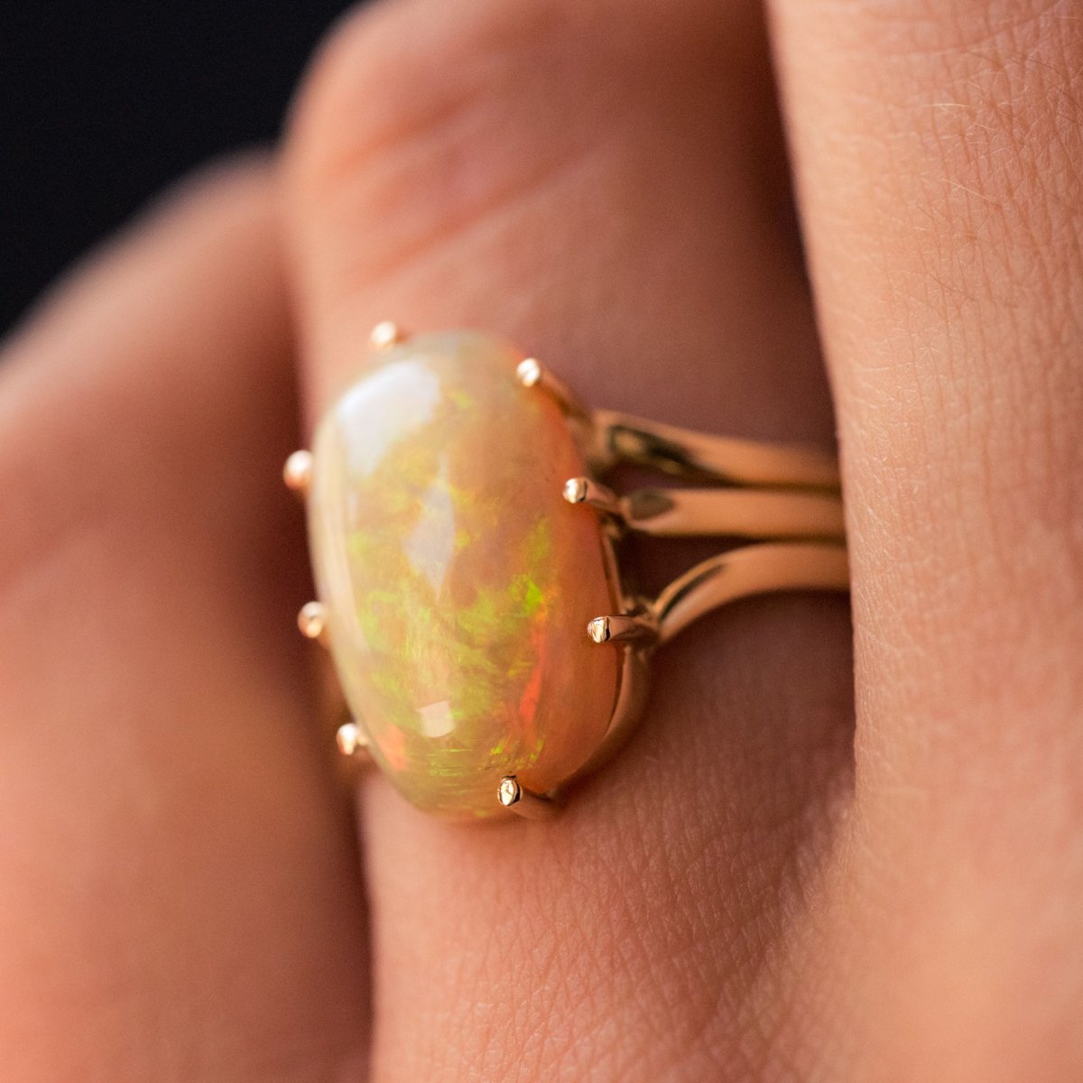 Bague Ancienne Opale Australienne Et Or -photo-6