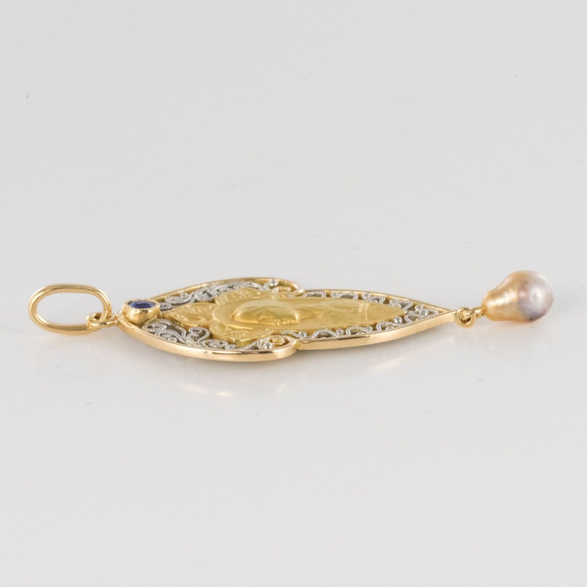 Pendentif Ancien Vierge Saphir Perle Fine -photo-5