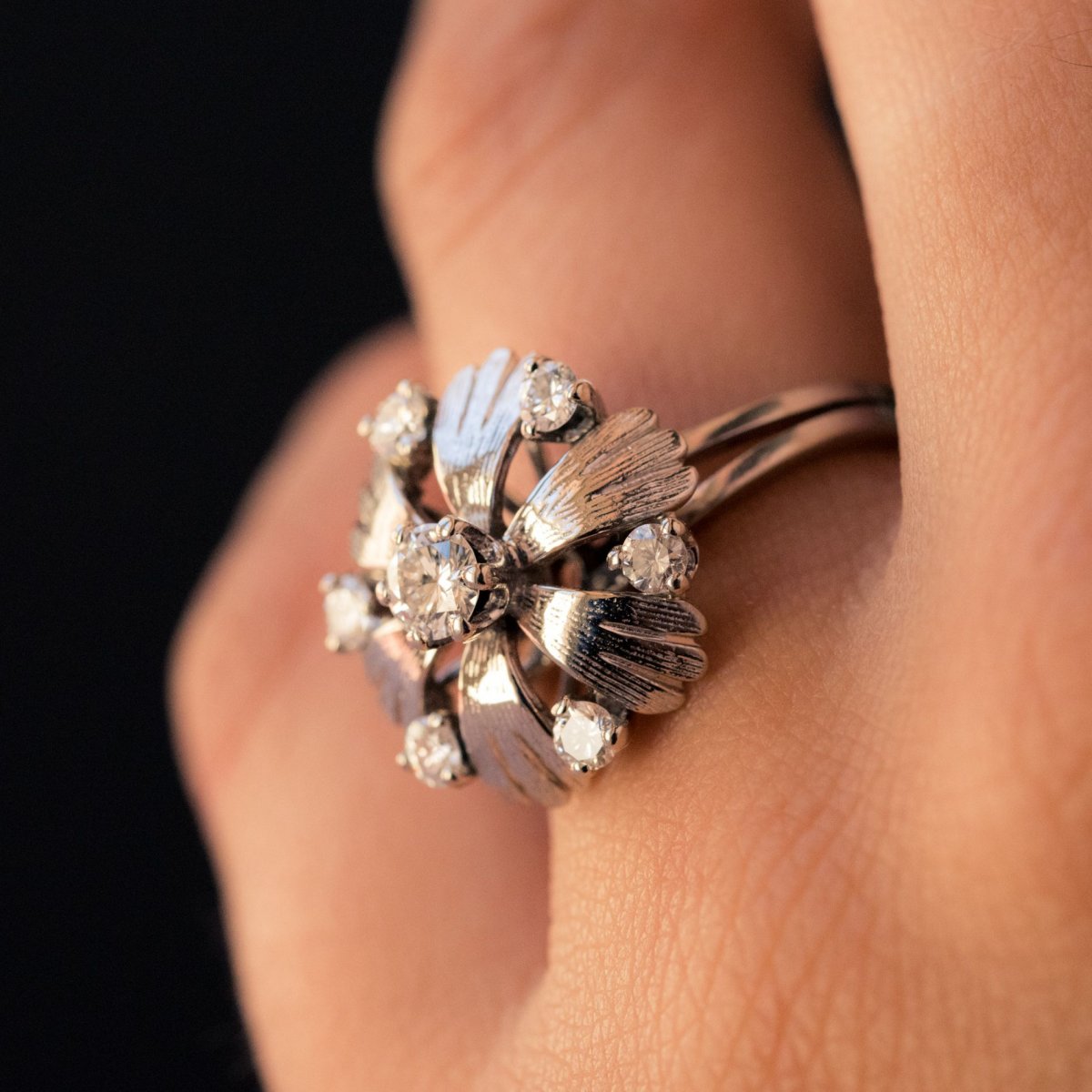 White Gold Diamonds Petals Ring-photo-4