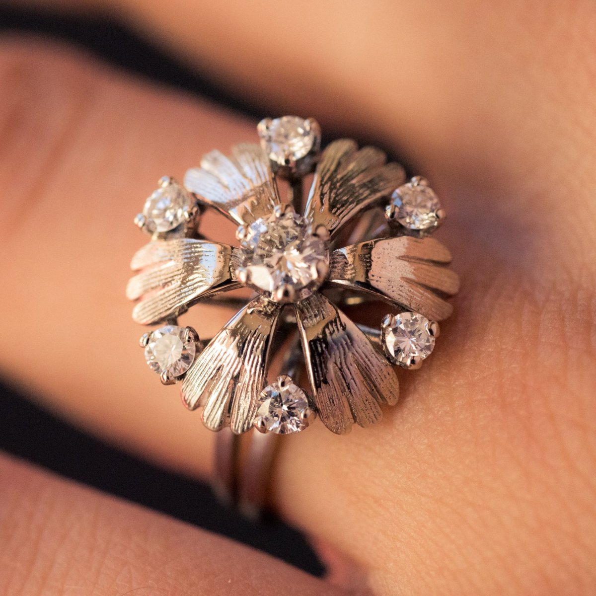 White Gold Diamonds Petals Ring-photo-6