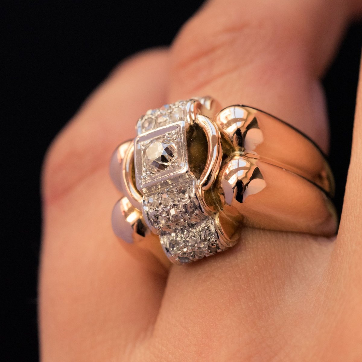 Large Godrons And Diamonds Tank Ring-photo-4